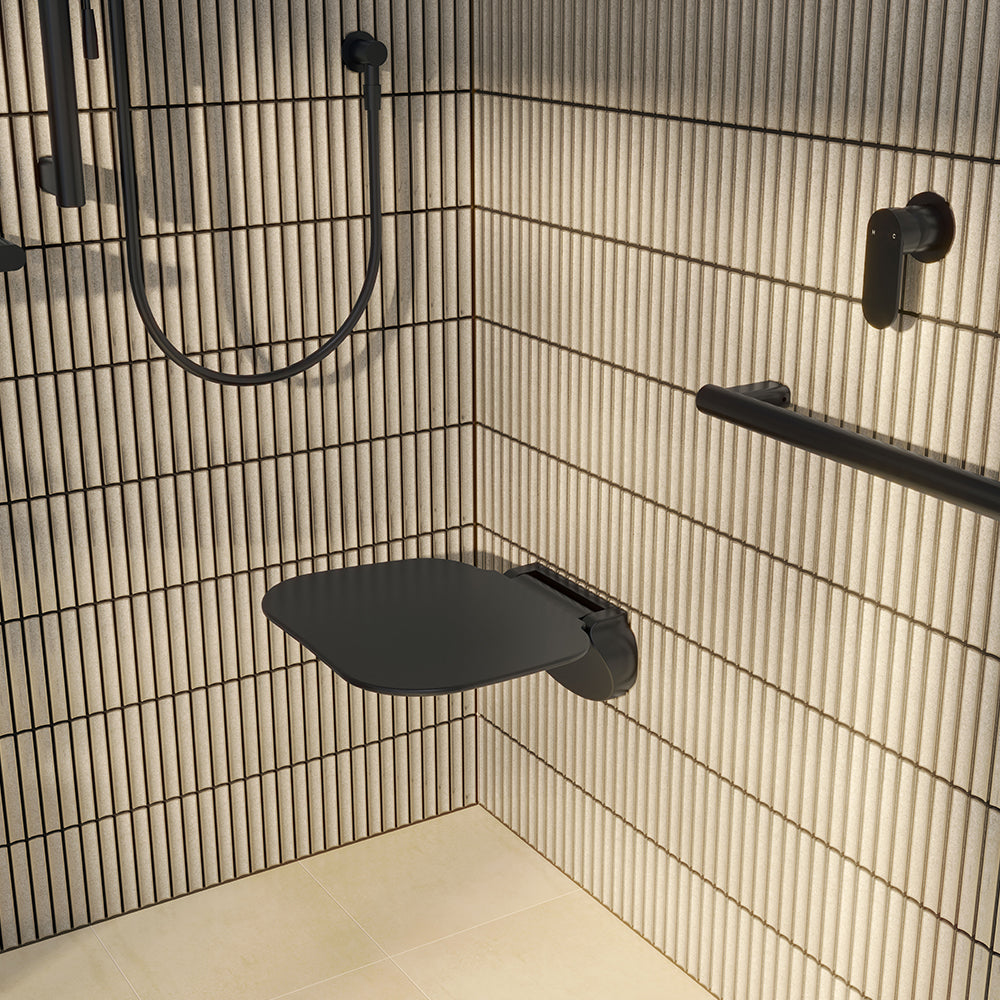 Fienza Assisted Living Folding Shower Seat 480x400x62mm, Black