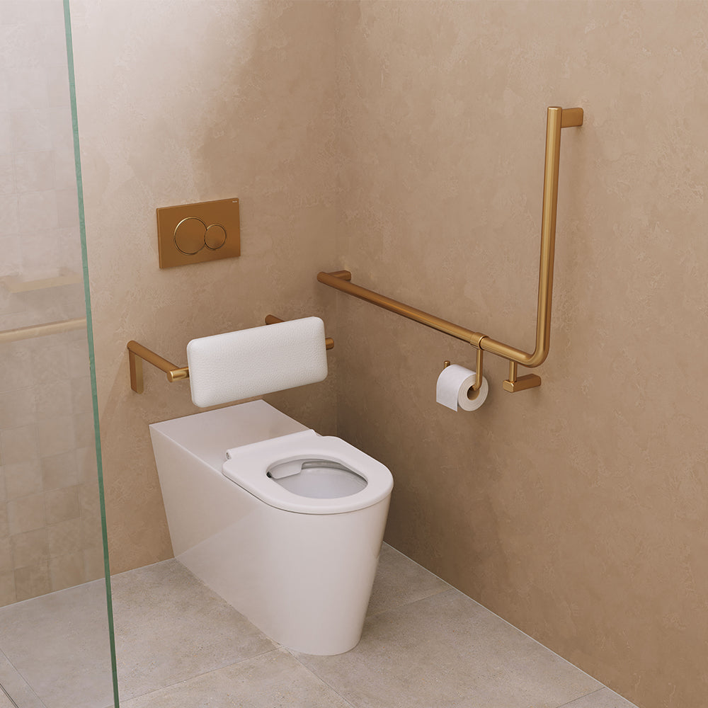 Fienza Care Rail 90° Left Hand 835x573x32 (3Pts), Urban Brass