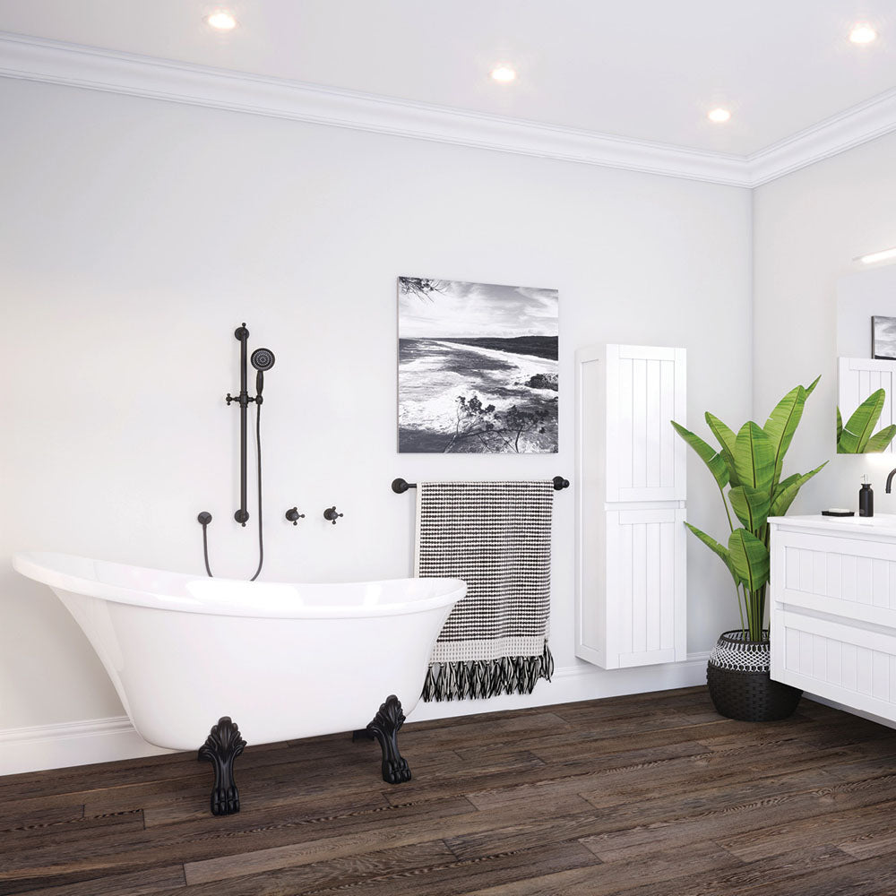 Fienza Clawfoot Freestanding Bath 1700mm, Gloss White / Matte Black Feet — FR2550-1700B