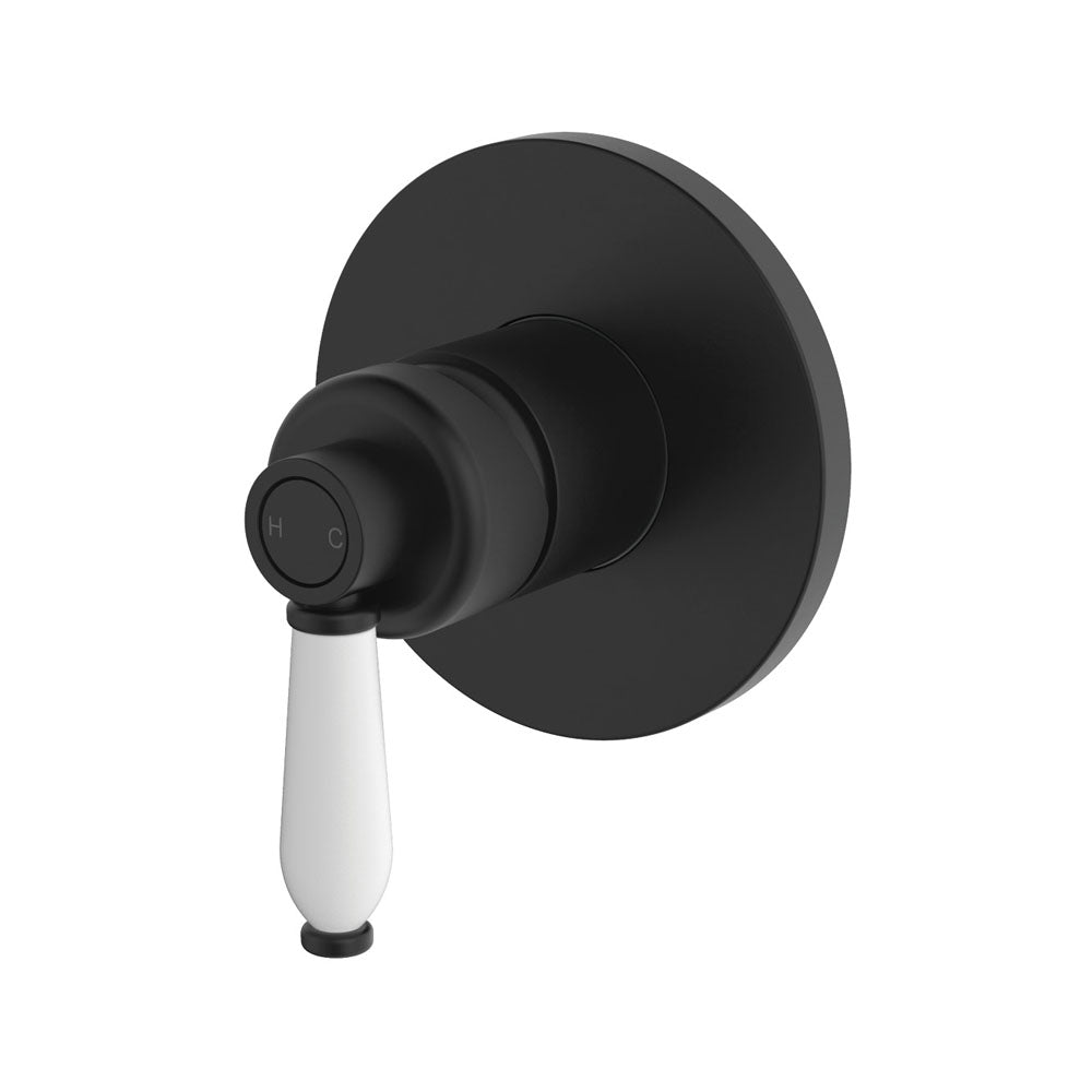 Fienza Eleanor Wall Mixer, Matte Black White Handle