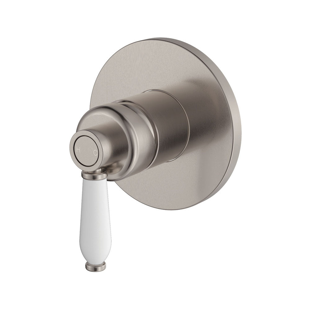Fienza Eleanor Wall Mixer, Brushed Nickel White Handle