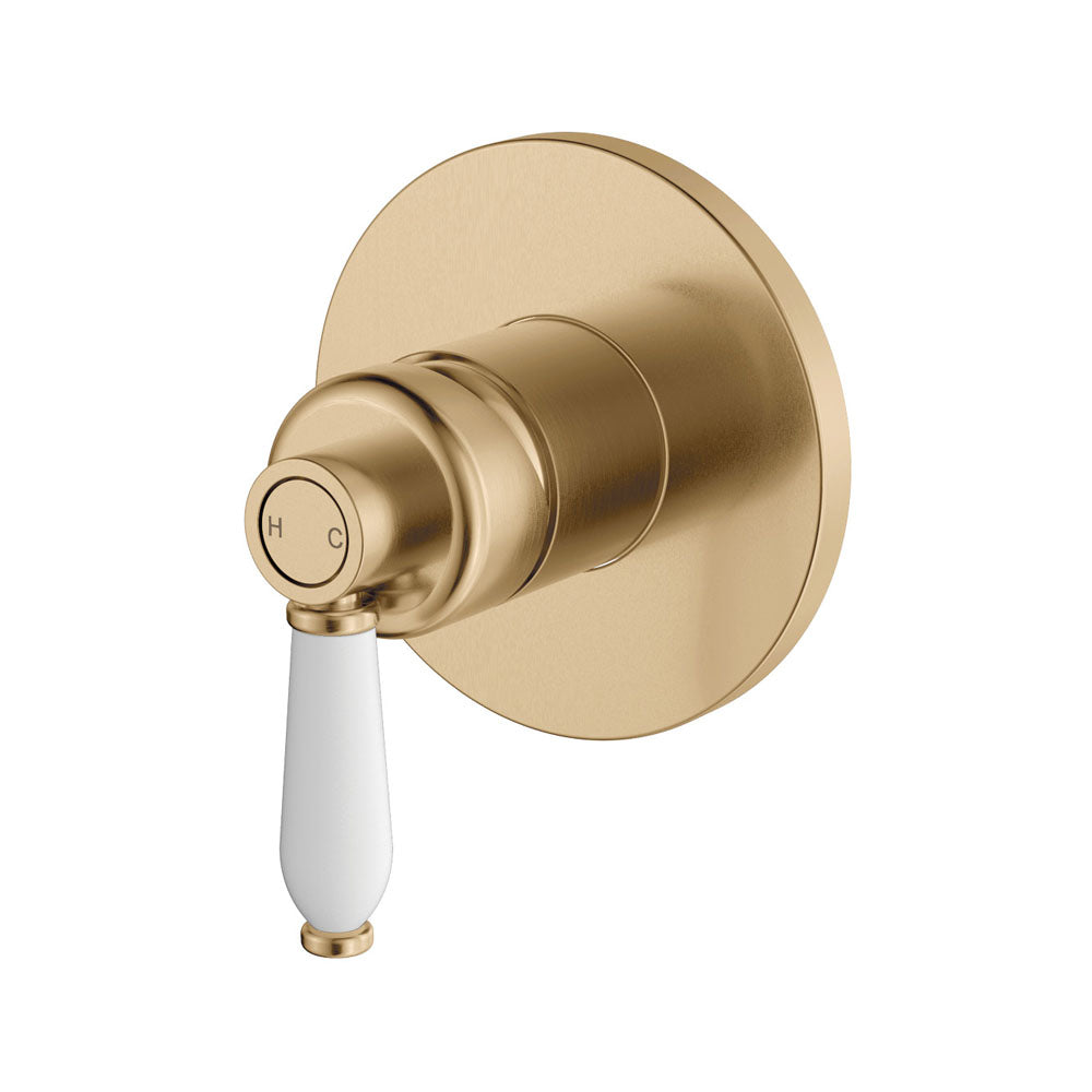 Fienza Eleanor Wall Mixer, Urban Brass White Handle