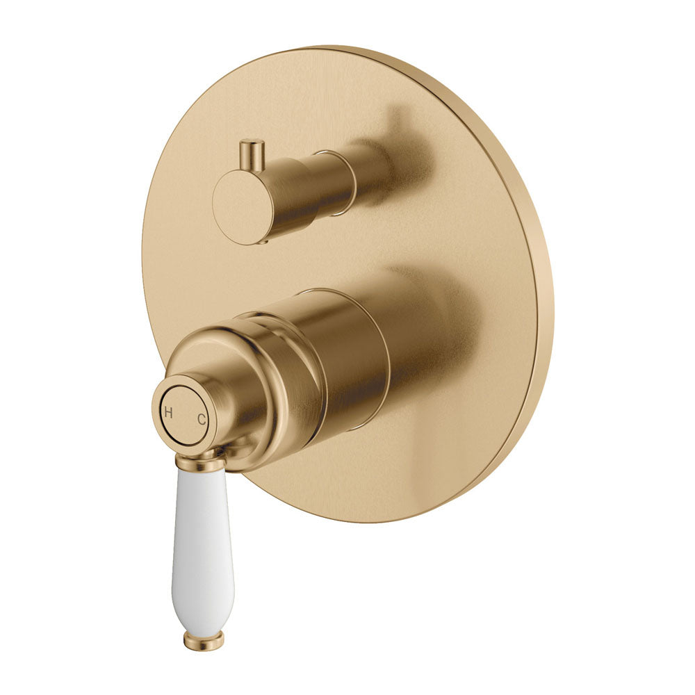 Fienza Eleanor Wall Mixer Diverter, Urban Brass White Handle