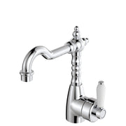 Fienza Eleanor Shepherd's Crook Basin Mixer, Chrome White Handle