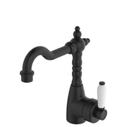 Fienza Eleanor Shepherd's Crook Basin Mixer, Matte Black White Handle