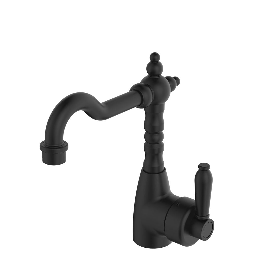 Fienza Eleanor Shepherd's Crook Basin Mixer, Matte Black
