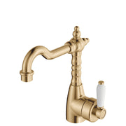 Fienza Eleanor Basin Mixer With Shepherd's Crook, Urban Brass White Handle