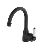 Fienza Eleanor Gooseneck Basin Mixer, Matte Black White Handle