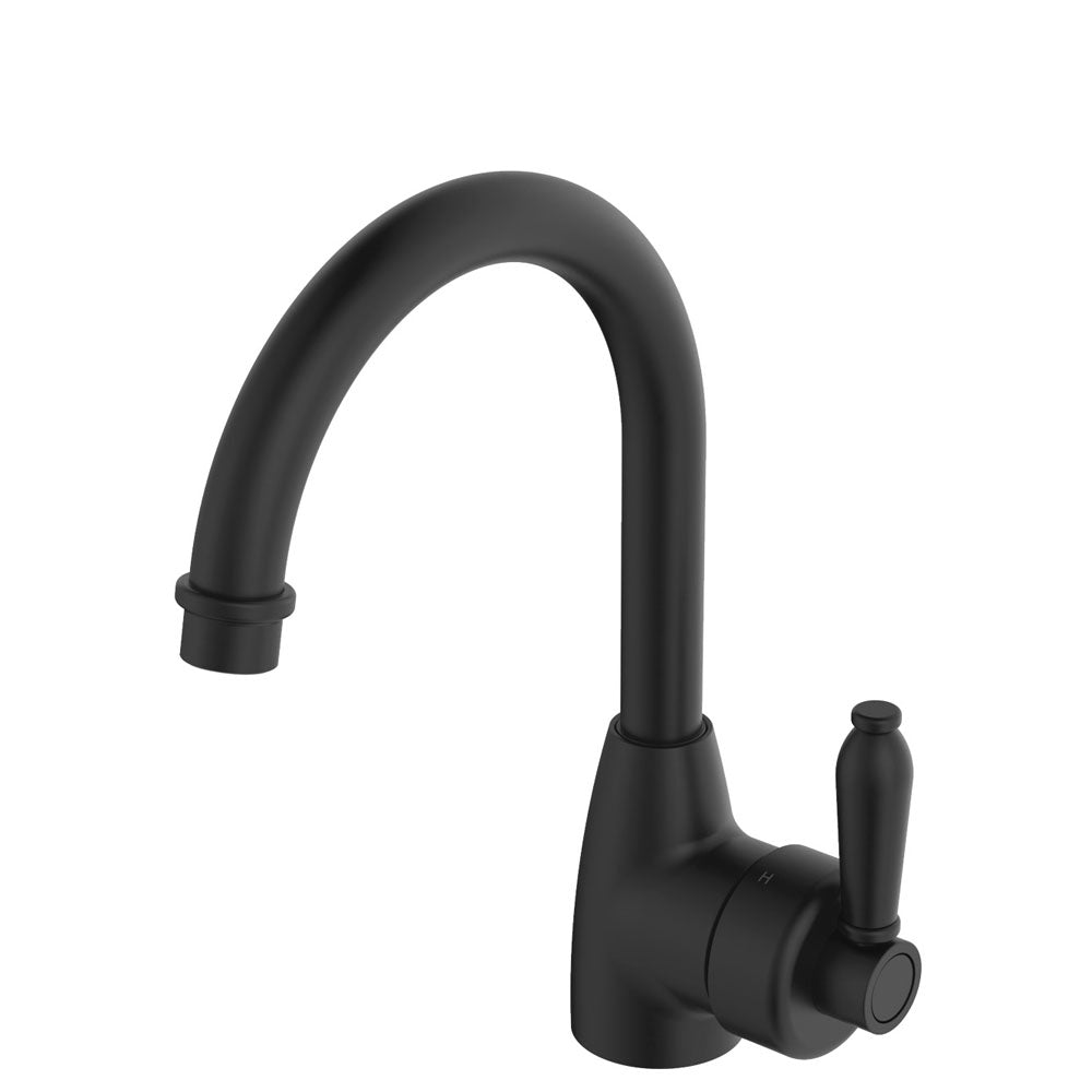 Fienza Eleanor Gooseneck Basin Mixer, Matte Black