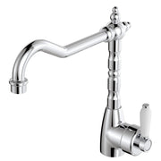 Fienza Eleanor Shepherd's Crook Kitchen Sink Mixer, Chrome White Handle