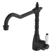 Fienza Eleanor Shepherd's Crook Kitchen Sink Mixer, Matte Black White Handle