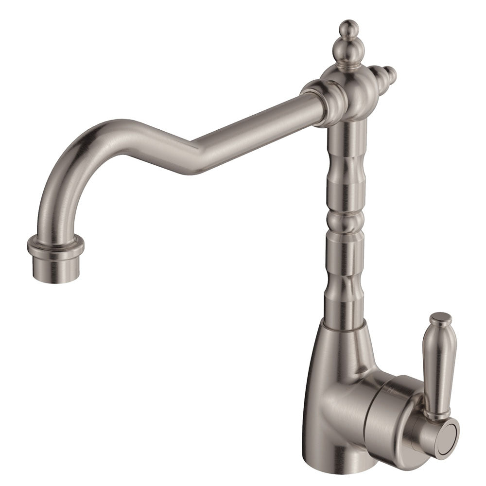 Fienza Eleanor Shepherd's Crook Kitchen Sink Mixer, Brushed Nickel