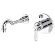 Fienza Eleanor Wall Mixer Basin/Bath Set 215mm Outlet, Chrome White Handle