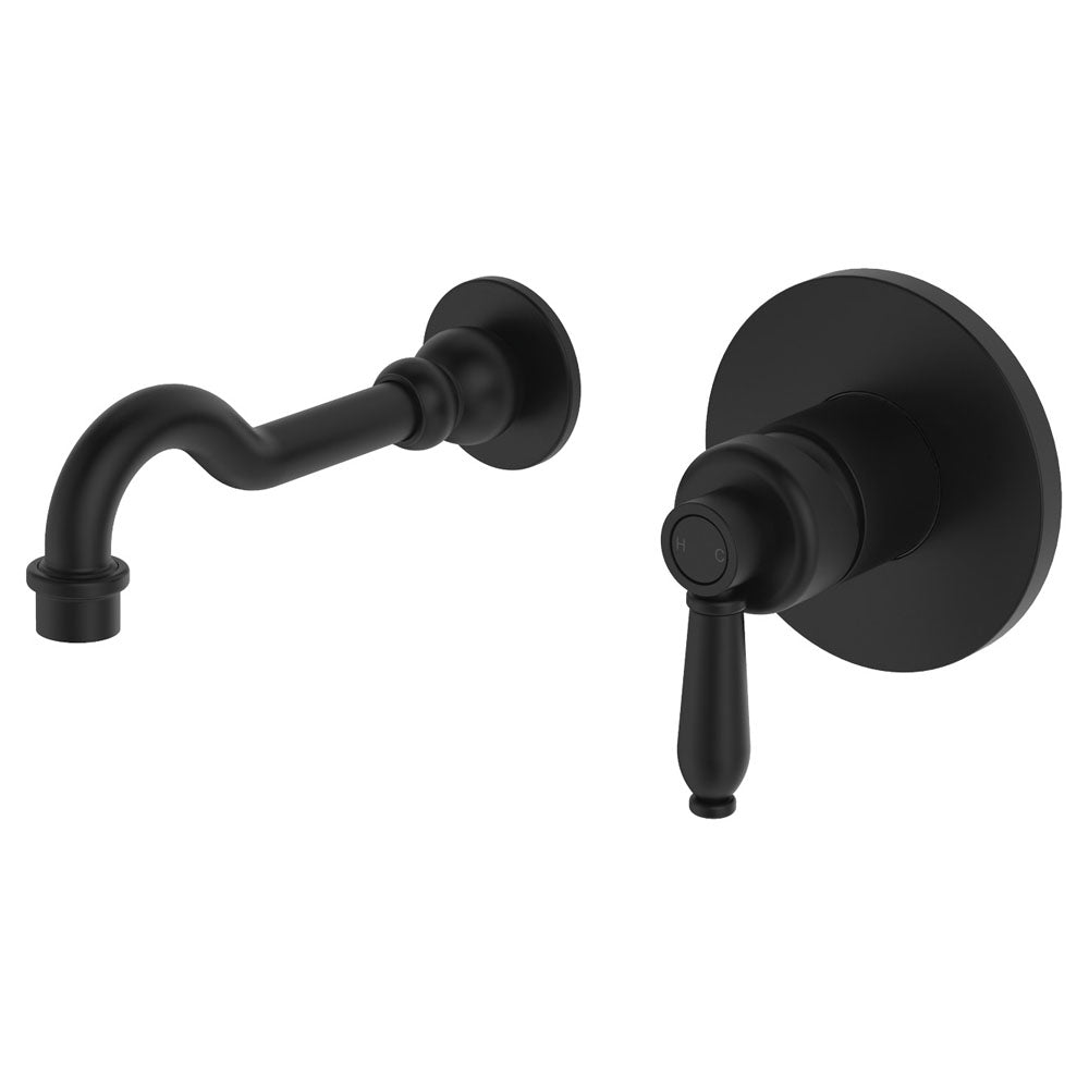 Fienza Eleanor Wall Mixer Basin/Bath Set 215mm Outlet Handle, Matte Black