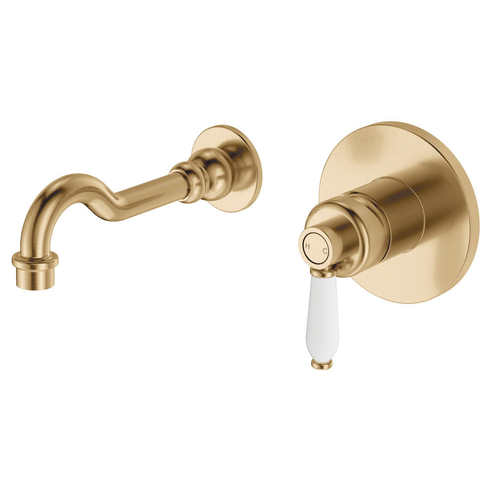 Fienza Eleanor Wall Mixer Basin/Bath Set 215mm Outlet Hand, Urban Brass