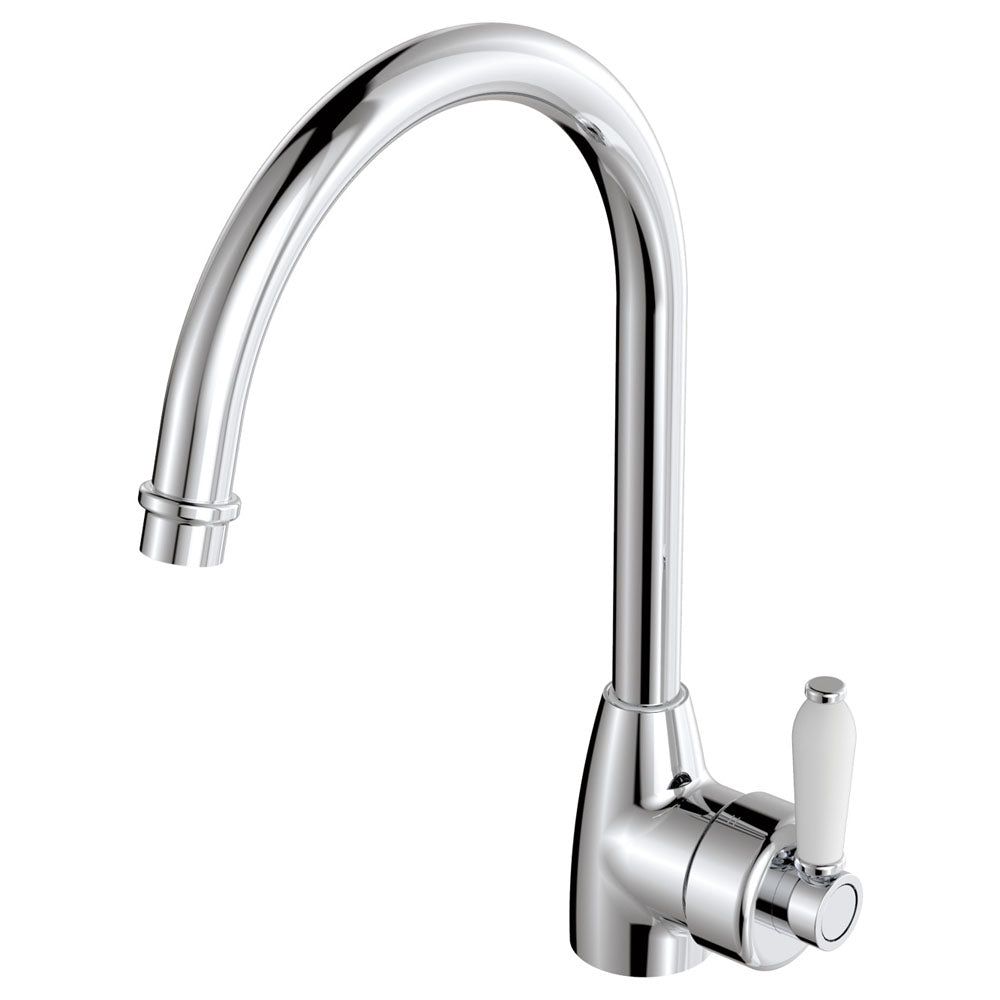 Fienza Eleanor Gooseneck Kitchen Mixer, Chrome White Handle