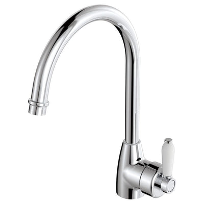 Fienza Eleanor Gooseneck Kitchen Mixer, Chrome White Handle