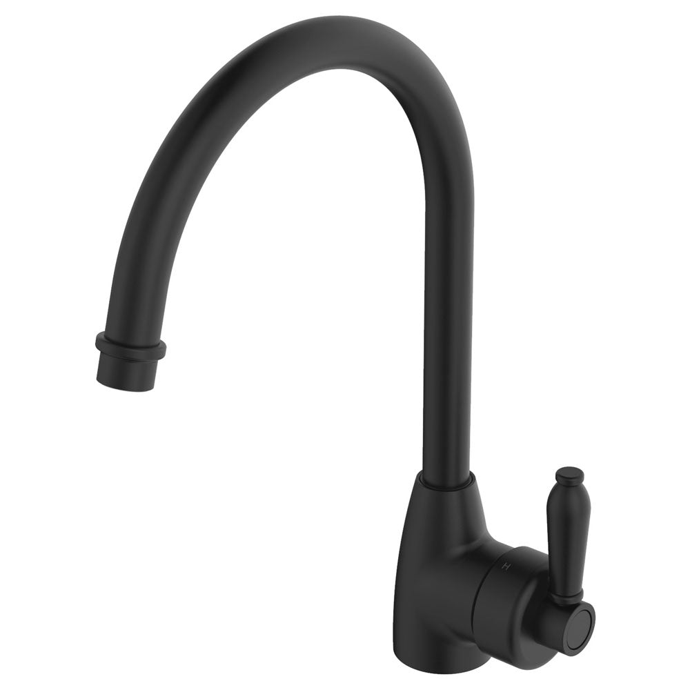 Fienza Eleanor Gooseneck Kitchen Mixer, Matte Black
