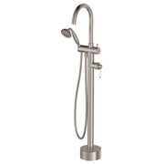 Fienza Eleanor Floor Mixer And Shower, Brushed Nickel White Handle
