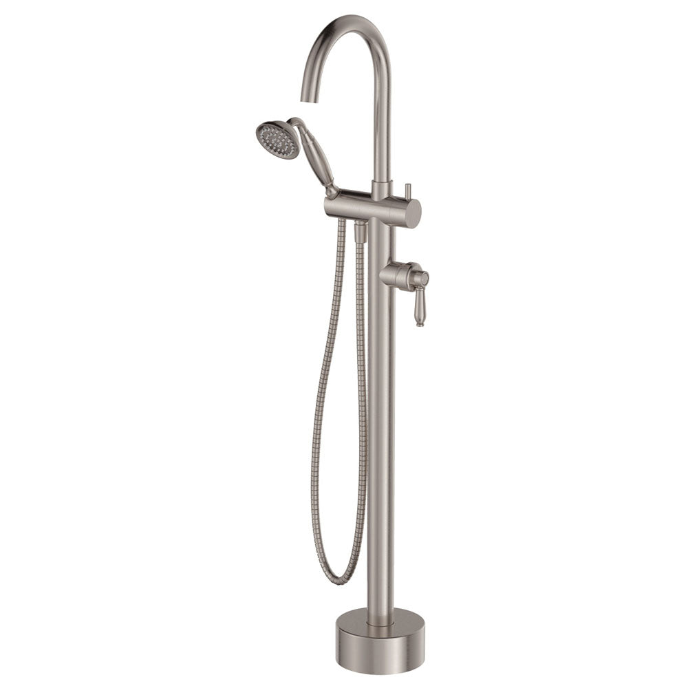Fienza Eleanor Floor Mixer And Shower, Brushed Nickel Handle