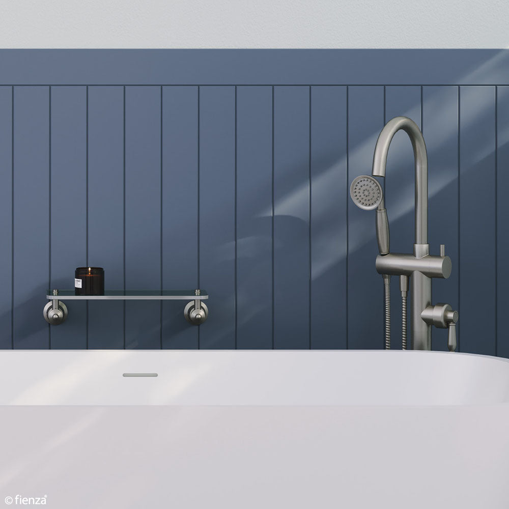 Fienza Eleanor Floor Mixer And Shower, Brushed Nickel Handle