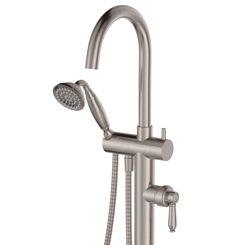 Fienza Eleanor Floor Mixer And Shower, Brushed Nickel Handle
