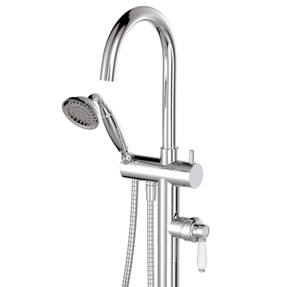 Fienza Eleanor Floor Mixer And Shower, Chrome White Handle