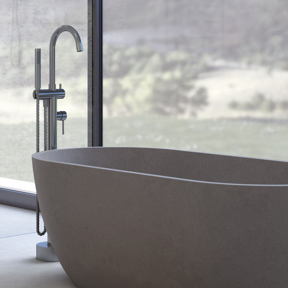 Fienza Kaya Floor Mounted Bath Mixer With Hand Shower, Gun Metal