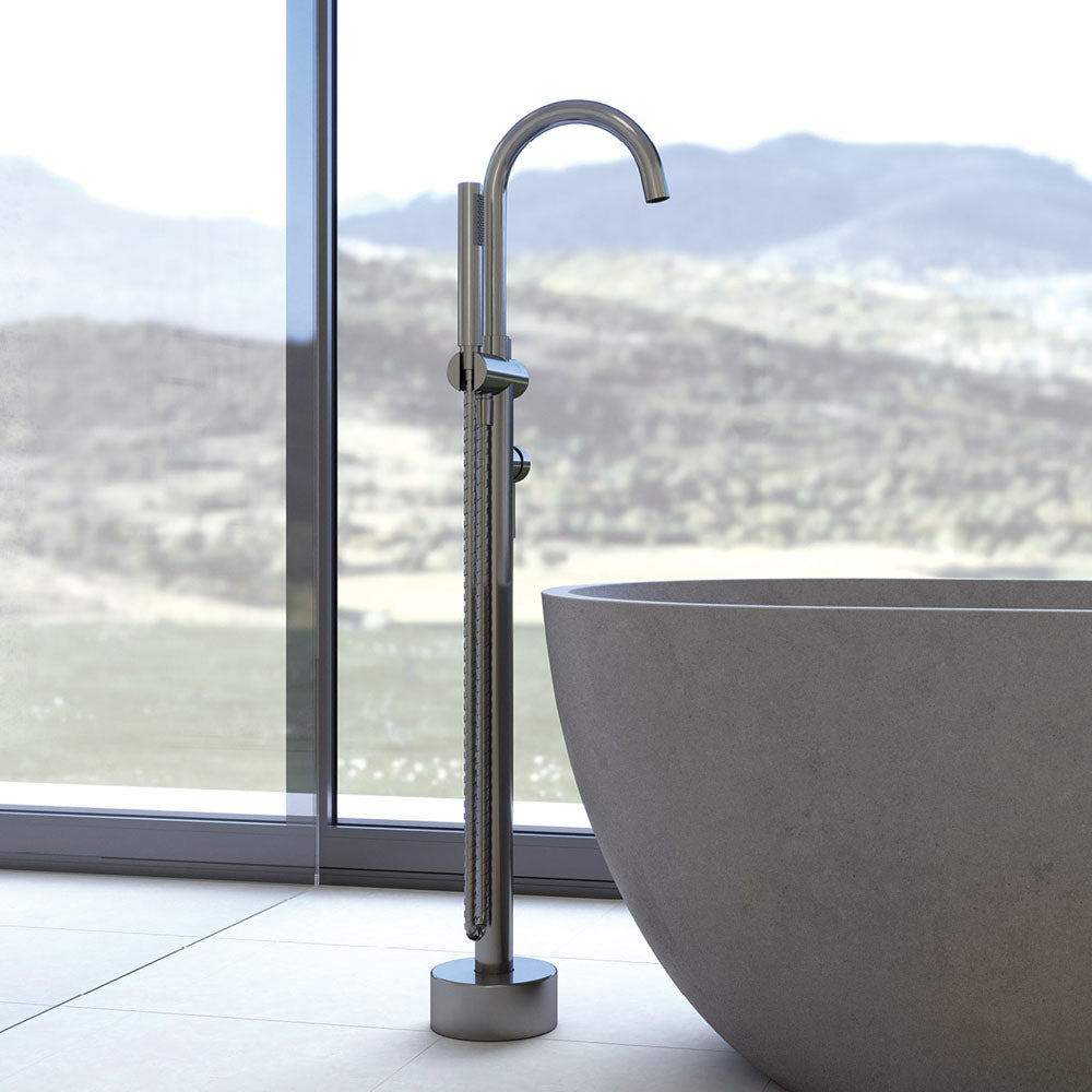 Fienza Kaya Floor Mounted Bath Mixer With Hand Shower, Gun Metal