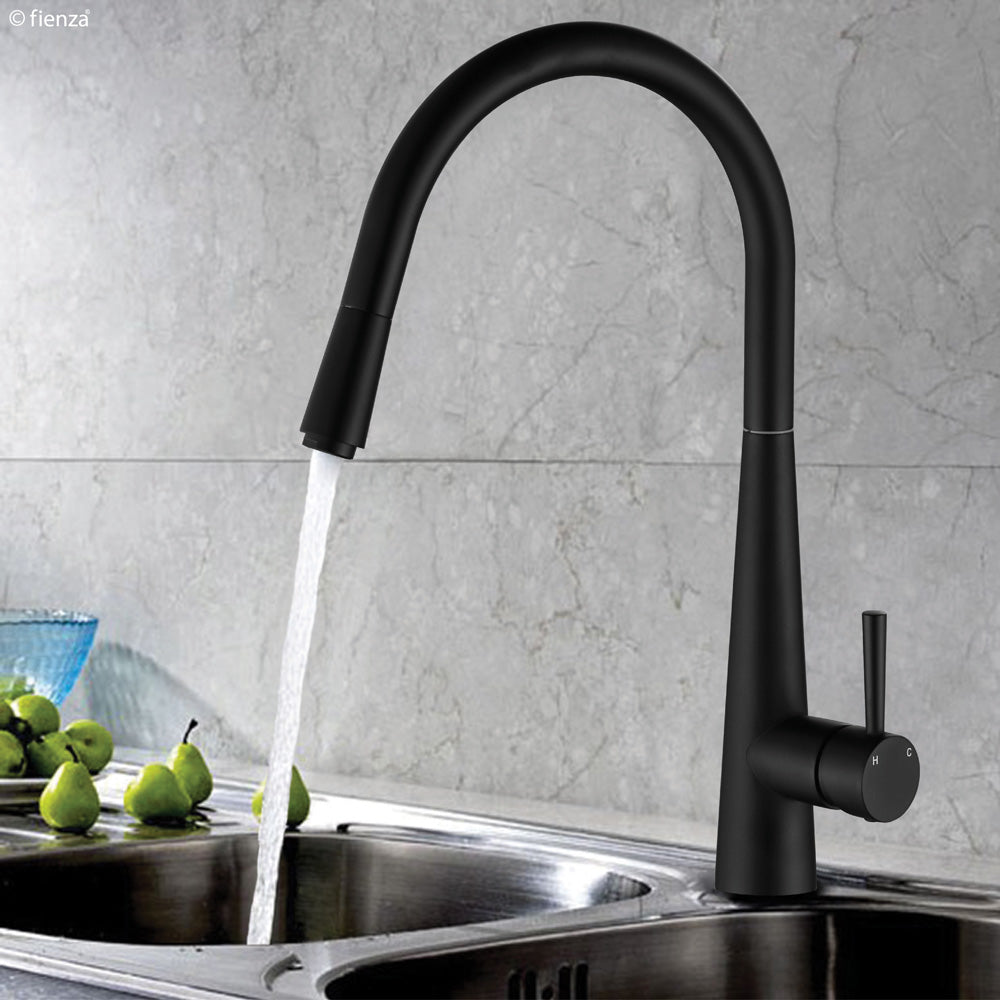 Fienza Hustle Deluxe Gooseneck Pull Out Kitchen Mixer, Matte Black