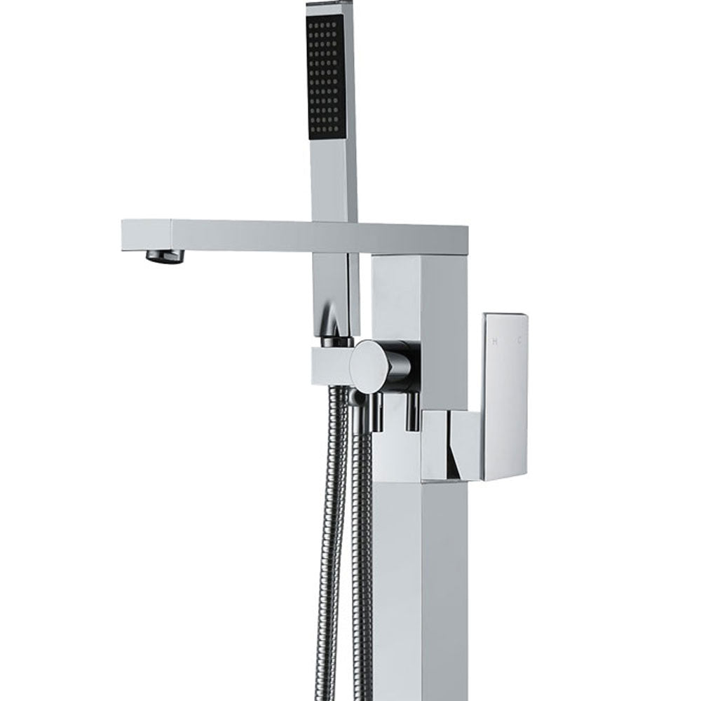 Fienza Jet Floor Mounted Bath Mixer With Hand Shower, Chrome
