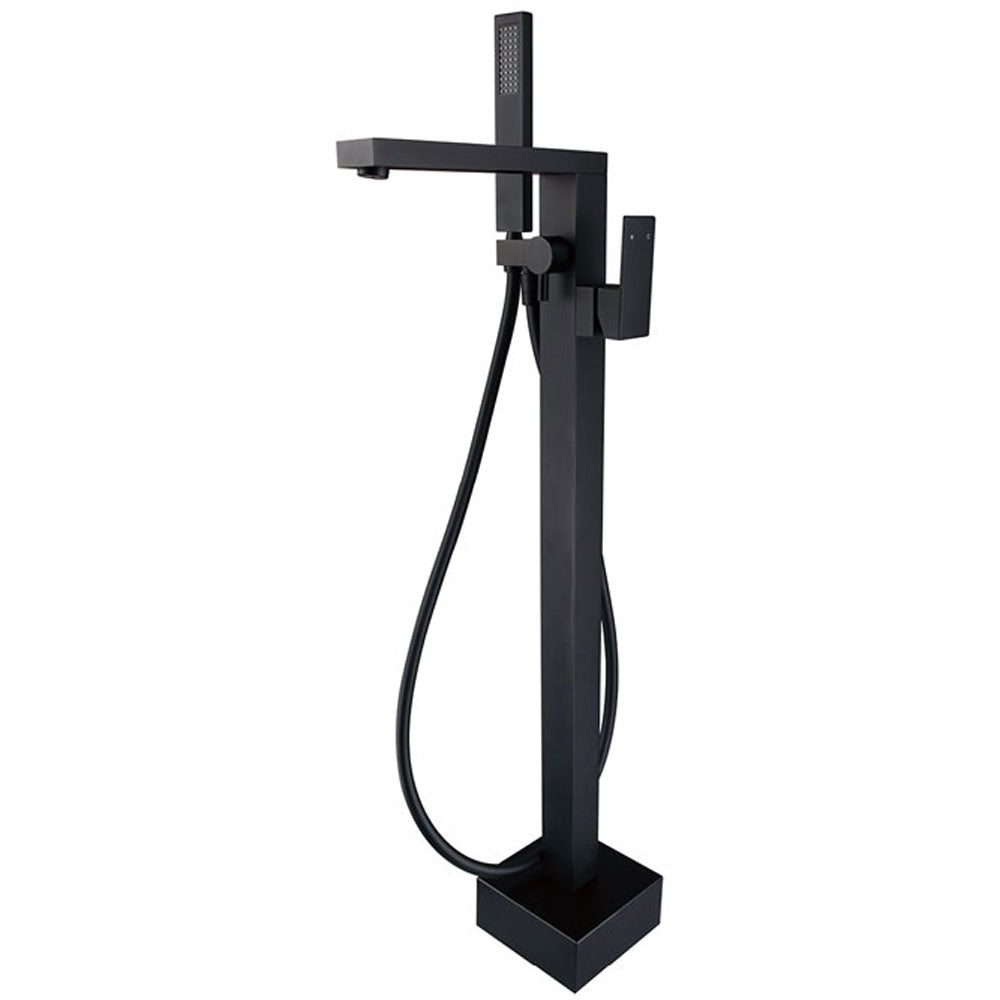 Fienza Jet Floor Mounted Bath Mixer With Hand Shower, Matte Black