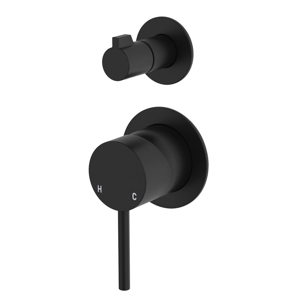 Fienza Kaya Wall Diverter Mixer Small Round Plates, Matte Black