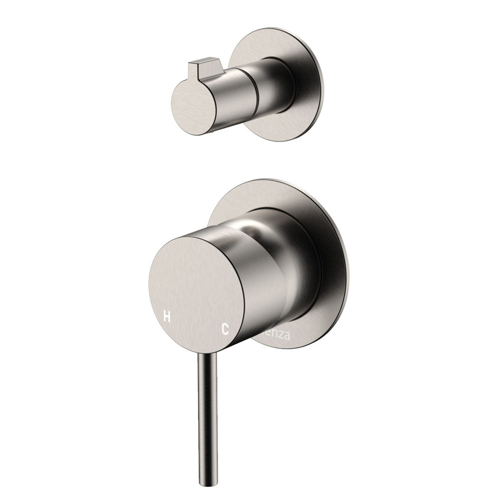 Fienza Kaya Wall Diverter Mixer Small Round Plates, Brushed Nickel