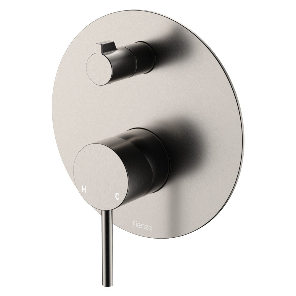Fienza Kaya Wall Diverter Mixer Large Round Plate, Brushed Nickel