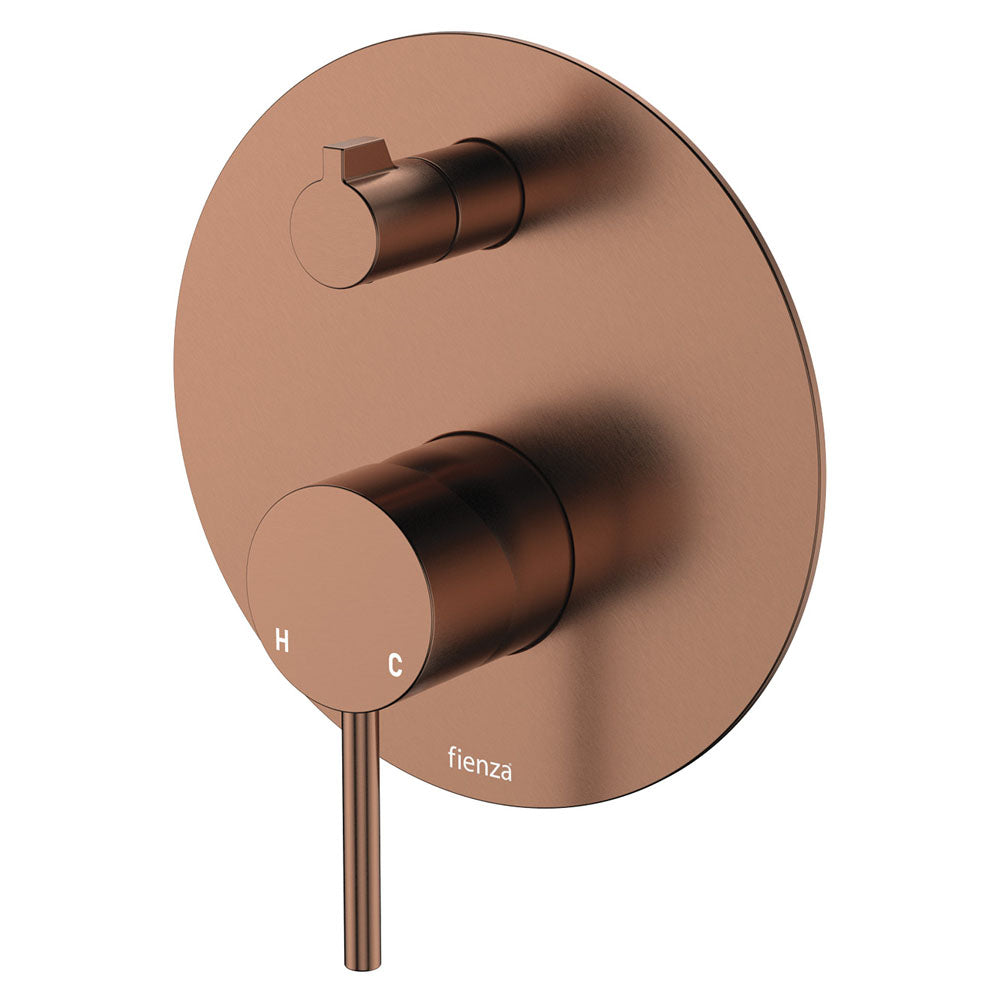 Fienza Kaya Wall Diverter Mixer Large Round Plate, Brushed Copper
