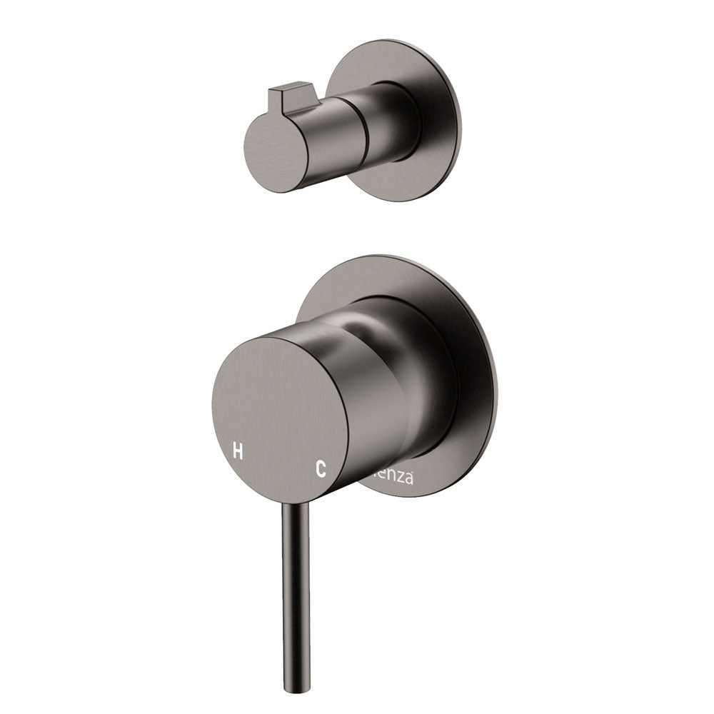 Fienza Kaya Wall Diverter Mixer Small Round Plates, Gun Metal