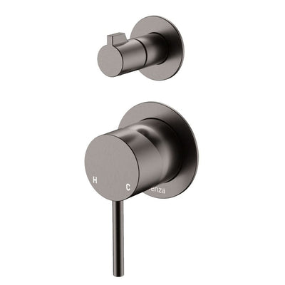Fienza Kaya Wall Diverter Mixer Small Round Plates, Gun Metal