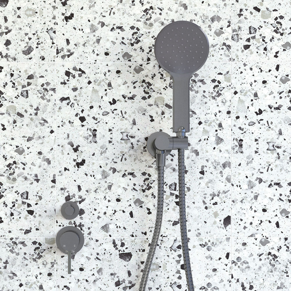Fienza Kaya Wall Diverter Mixer Small Round Plates, Gun Metal