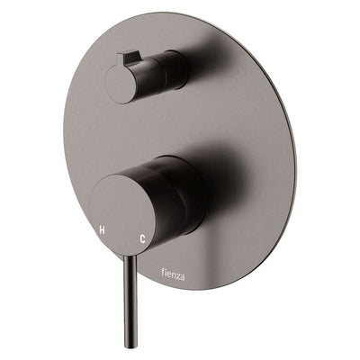 Fienza Kaya Wall Diverter Mixer Large Round Plate, Gun Metal