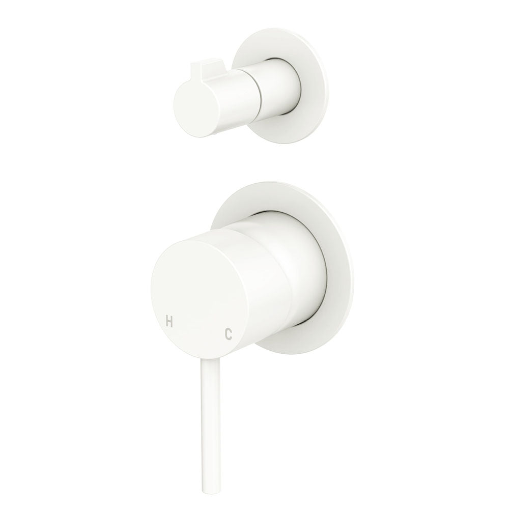 Fienza Kaya Wall Diverter Mixer Small Round Plates, Matte White