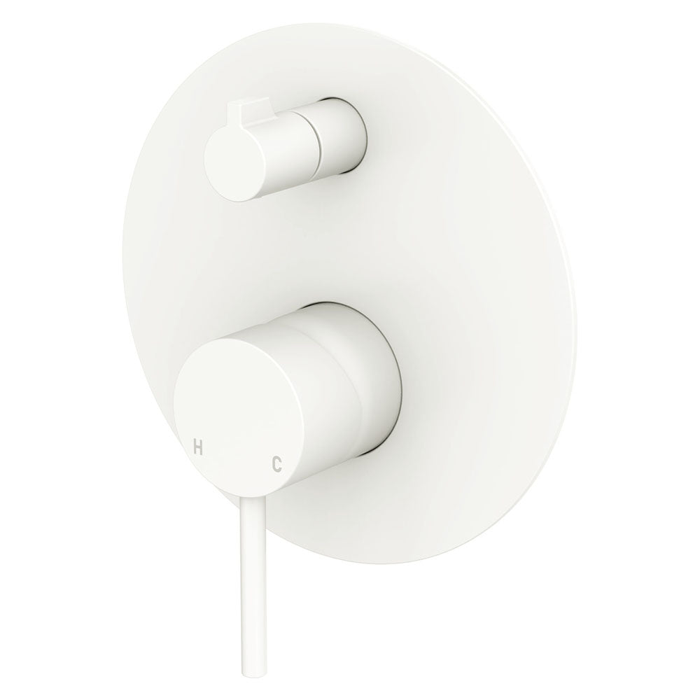 Fienza Kaya Wall Diverter Mixer Large Round Plate, Matte White