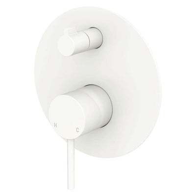 Fienza Kaya Wall Diverter Mixer Large Round Plate, Matte White