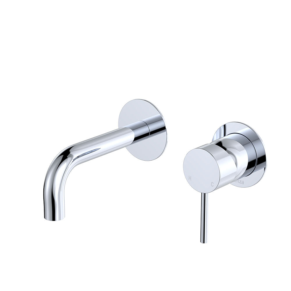 Fienza Kaya Basin/Bath Wall Mixer 130mm Outlet Set Dress Kit Round Plates, Chrome