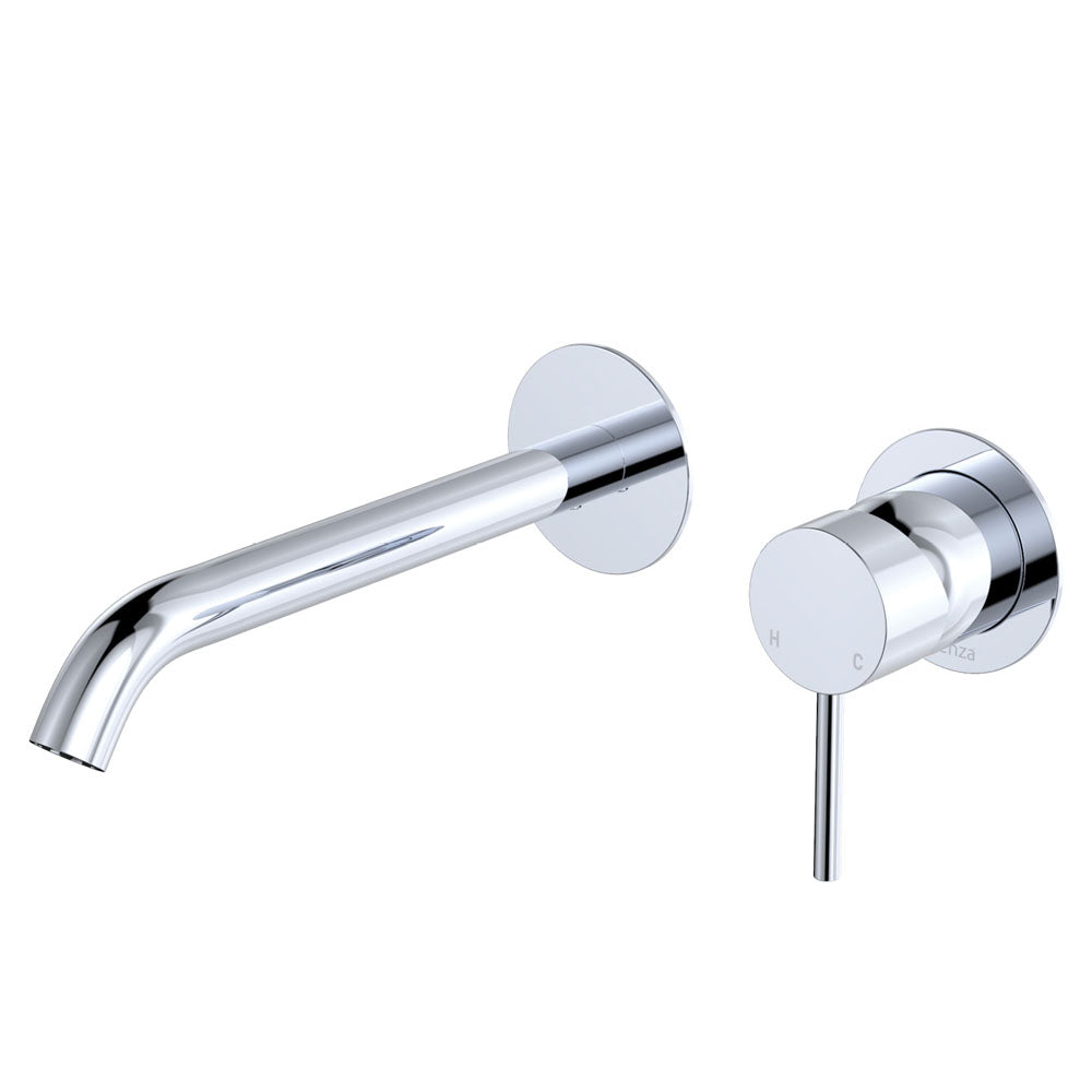 Fienza Kaya Basin/Bath Wall Mixer Set Round Plates 200mm Outlet, Chrome