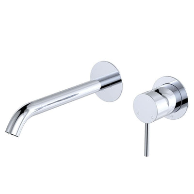 Fienza Kaya Basin/Bath Wall Mixer Set Round Plates 200mm Outlet, Chrome