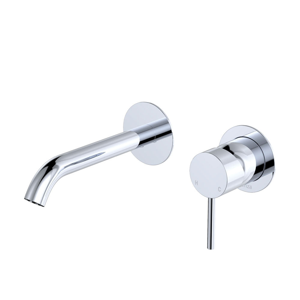 Fienza Kaya Basin/Bath Wall Mixer Set Round Plates 160mm Outlet, Chrome