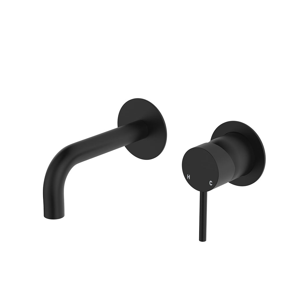 Fienza Kaya Basin/Bath Wall Mixer 130mm Outlet Set Dress Kit Round Plates, Matte Black