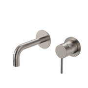 Fienza Kaya Basin/Bath Wall Mixer 130mm Outlet Set Dress Kit Round Plate, Brushed Nickel