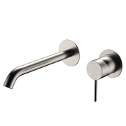 Fienza Kaya Basin/Bath Wall Mixer Set Round Plates 200mm Outlet, Brushed Nickel